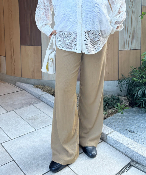 【マタニティ】裾セルフカット可能◎ リブストレートパンツ 楽々パンツ ウエストゴムパンツ | MD2254010 | ベージュ