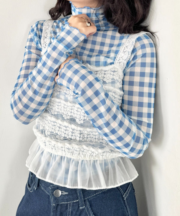 ギンガムチェックシアーハイネックトップス | SL2261012 | ライトブルー