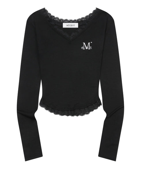 MUCENT(ムセント)/レース Vネック ロングスリーブ Tシャツ/SUNNIOR LACE V-NECK LONG SLEEVE T | AT2261004 | ブラック