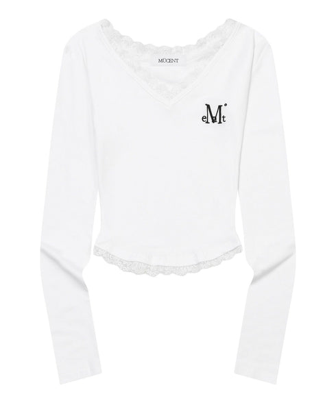 MUCENT(ムセント)/レース Vネック ロングスリーブ Tシャツ/SUNNIOR LACE V-NECK LONG SLEEVE T | AT2261004 | ホワイト