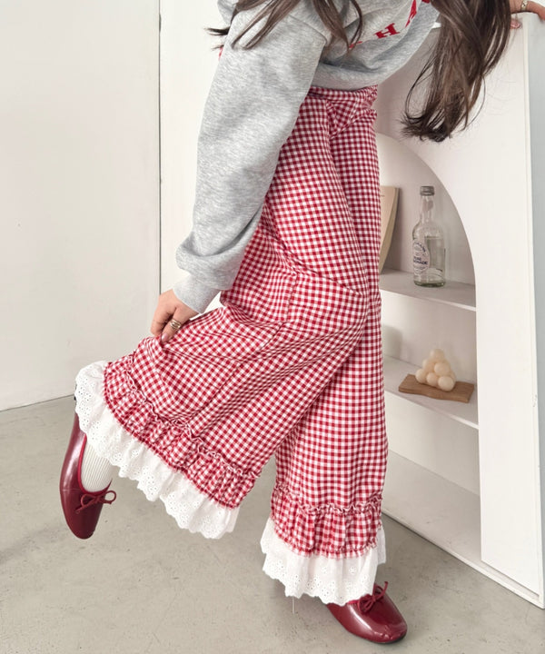コットンフリルギンガムチェックパンツ | SL2265017 | レッド