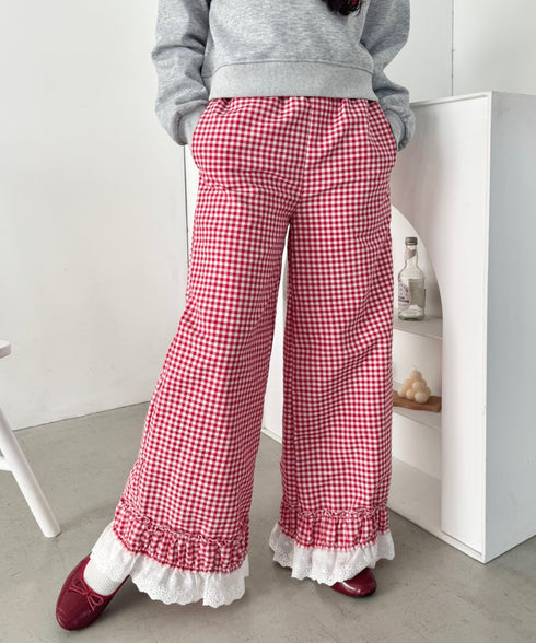 コットンフリルギンガムチェックパンツ | SL2265017 | レッド