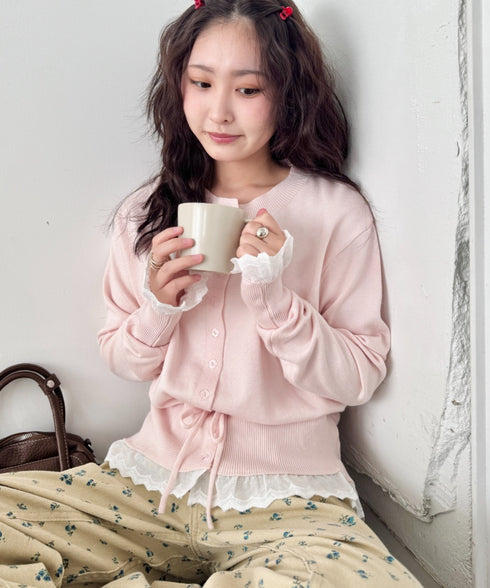 コットンレースリボンリブカーディガン | SL2261013 | ピンク