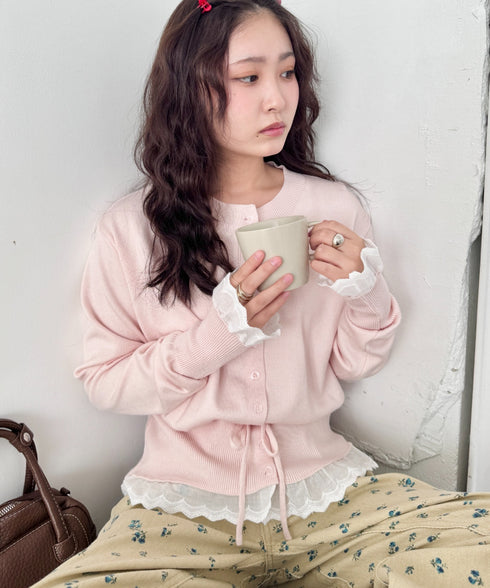 コットンレースリボンリブカーディガン | SL2261013 | ピンク