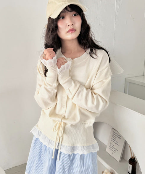 コットンレースリボンリブカーディガン | SL2261013 | アイボリー