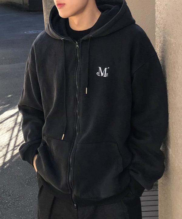 MUCENT(ムセント)/ユニセックス ピグメント フーディ ジップアップ パーカー/DENVER 2-WAY PIGMENT HOOD ZIP-UP | AT2261019 | ブラック