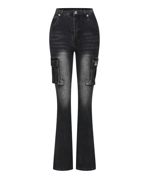 MUCENT(ムセント)/美脚 ブーツカット カーゴ フレア デニム パンツ/LUBEL BOOTS CUT CARGO DENIM PANTS | AT2261020 | ブラック