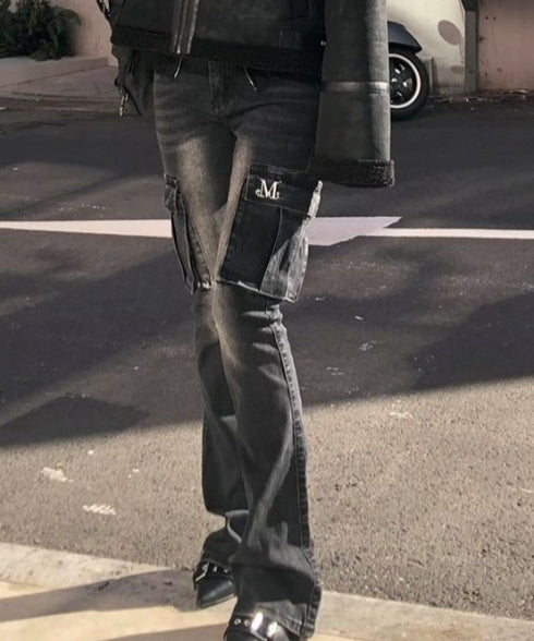 MUCENT(ムセント)/美脚 ブーツカット カーゴ フレア デニム パンツ/LUBEL BOOTS CUT CARGO DENIM PANTS | AT2261020 | ブラック