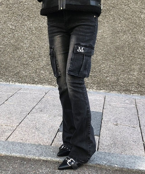 MUCENT(ムセント)/美脚 ブーツカット カーゴ フレア デニム パンツ/LUBEL BOOTS CUT CARGO DENIM PANTS | AT2261020 | ブラック