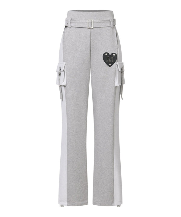 MUCENT(ムセント)/2WAY ハイウエスト ベルト付き ロング スウェットパンツ/MOLB METAL LOGO BELTED SWEAT PANTS | AT2261021 | グレー
