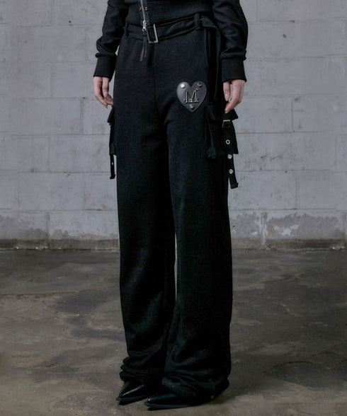 MUCENT(ムセント)/2WAY ハイウエスト ベルト付き ロング スウェットパンツ/MOLB METAL LOGO BELTED SWEAT PANTS | AT2261021 | ブラック