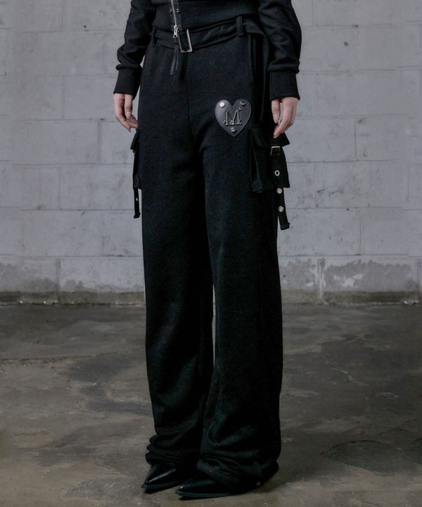 MUCENT(ムセント)/2WAY ハイウエスト ベルト付き ロング スウェットパンツ/MOLB METAL LOGO BELTED SWEAT PANTS | AT2261021 | ブラック