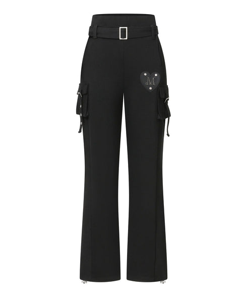 MUCENT(ムセント)/2WAY ハイウエスト ベルト付き ロング スウェットパンツ/MOLB METAL LOGO BELTED SWEAT PANTS | AT2261021 | ブラック