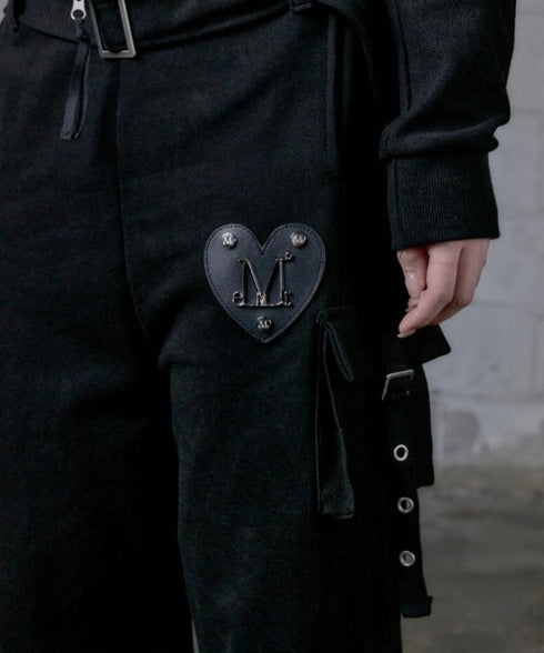 MUCENT(ムセント)/2WAY ハイウエスト ベルト付き ロング スウェットパンツ/MOLB METAL LOGO BELTED SWEAT PANTS | AT2261021 | ブラック