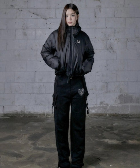 MUCENT(ムセント)/2WAY ハイウエスト ベルト付き ロング スウェットパンツ/MOLB METAL LOGO BELTED SWEAT PANTS | AT2261021 | ブラック