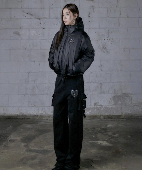 MUCENT(ムセント)/2WAY ハイウエスト ベルト付き ロング スウェットパンツ/MOLB METAL LOGO BELTED SWEAT PANTS | AT2261021 | ブラック
