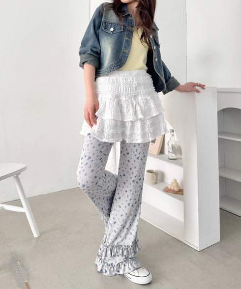 ダブルフリル花柄フレアパンツ | SL2265030 | グレー