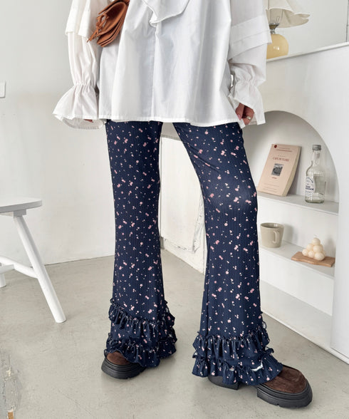 ダブルフリル花柄フレアパンツ | SL2265030 | ネイビー