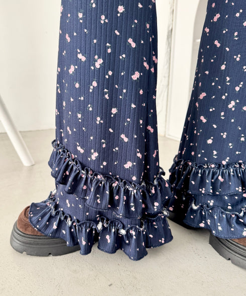 ダブルフリル花柄フレアパンツ | SL2265030 | ネイビー