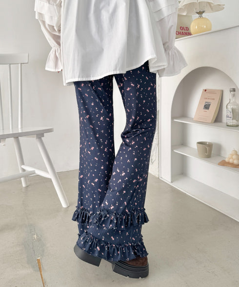 ダブルフリル花柄フレアパンツ | SL2265030 | ネイビー