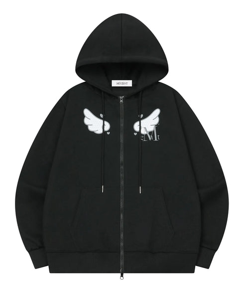 MUCENT(ムセント)/レオパード ドット エンジェル フード ジップアップ フルジップパーカー/SAR LEOPARD SYLPH DOT ANGEL HOOD ZIP-UP | AT2261026 | ブラック