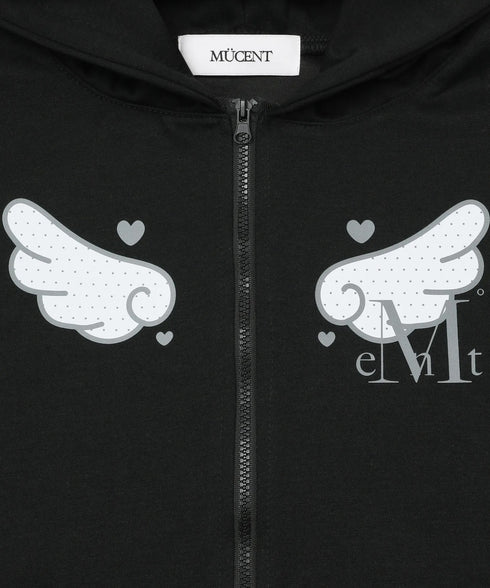MUCENT(ムセント)/レオパード ドット エンジェル フード ジップアップ フルジップパーカー/SAR LEOPARD SYLPH DOT ANGEL HOOD ZIP-UP | AT2261026 | ブラック