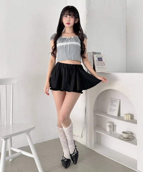 マイクロミニスカートレイヤーショートパンツ | LO2265035 | ブラック