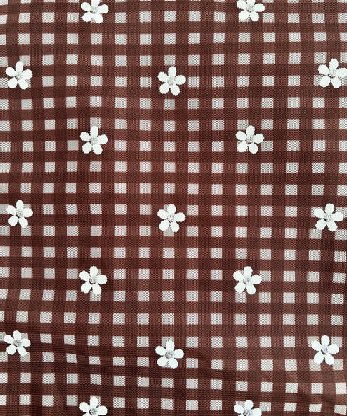 チェックフラワーフリルチュールロングスカート | SL2265046 | ブラウン