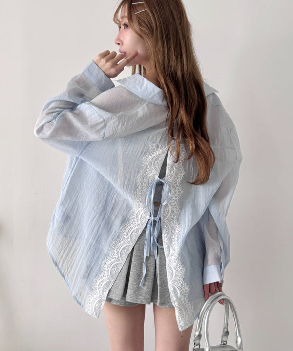リボンレースバックスリットシアーシャツ | LO2261023 | ライトブルー
