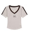 MUCENT(ムセント)/Vネック ライン クロップド ハーフ スリーブ Tシャツ/BINDING TRACK LINE HALF SLEEVE T | AT2261035 | ベージュ