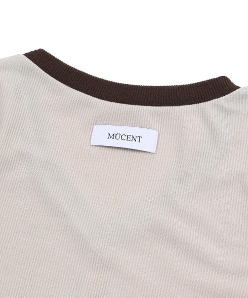 MUCENT(ムセント)/Vネック ライン クロップド ハーフ スリーブ Tシャツ/BINDING TRACK LINE HALF SLEEVE T | AT2261035 | ベージュ