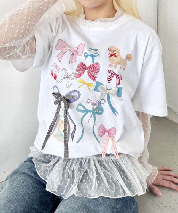 ファンシーリボンプリント半袖Tシャツ | SL2262008 | ホワイト