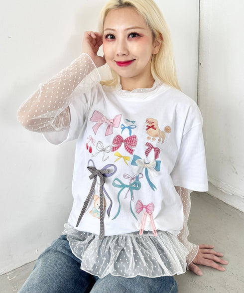 ファンシーリボンプリント半袖Tシャツ | SL2262008 | ホワイト