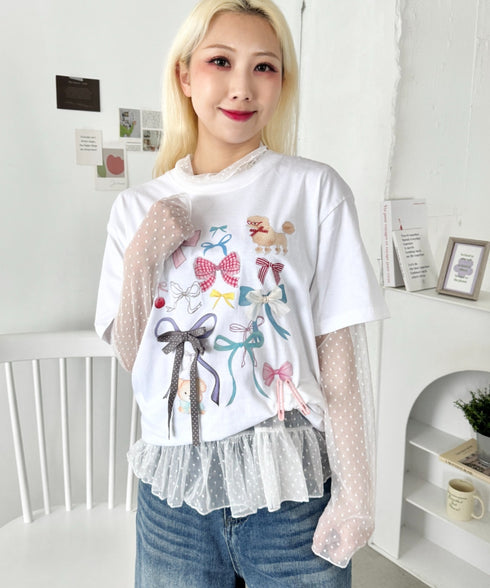 ファンシーリボンプリント半袖Tシャツ | SL2262008 | ホワイト