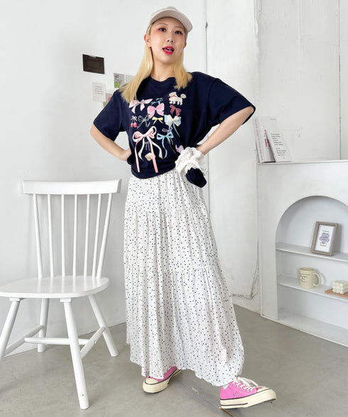 ファンシーリボンプリント半袖Tシャツ | SL2262008 | ネイビー