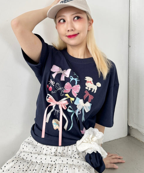 ファンシーリボンプリント半袖Tシャツ | SL2262008 | ネイビー