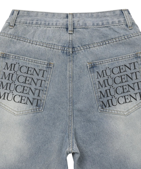 MUCENT(ムセント)/バック レタリング ワイド デニムパンツ/NOVA BACK LETTERING WIDE DENIM PANTS | AT2262017 | ライトブルー