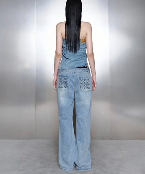 MUCENT(ムセント)/バック レタリング ワイド デニムパンツ/NOVA BACK LETTERING WIDE DENIM PANTS | AT2262017 | ライトブルー