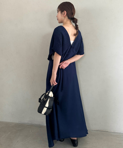【マタニティ】産前・産後◎Vネックシャーリングロングワンピース Vネックデザインマタニティワンピース Vネックシャーリング楽々ワンピ サイドポケット付き■動画あり | MD2265052 | ネイビー