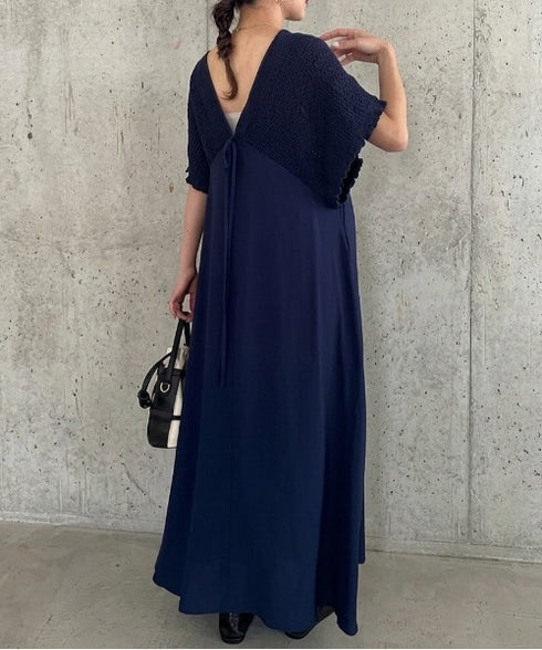 【マタニティ】産前・産後◎Vネックシャーリングロングワンピース Vネックデザインマタニティワンピース Vネックシャーリング楽々ワンピ サイドポケット付き■動画あり | MD2265052 | ネイビー