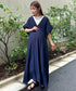 【マタニティ】産前・産後◎Vネックシャーリングロングワンピース Vネックデザインマタニティワンピース Vネックシャーリング楽々ワンピ サイドポケット付き■動画あり | MD2265052 | ネイビー