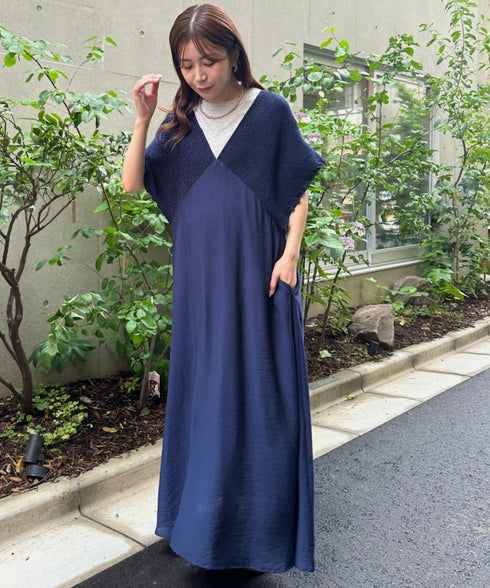 【マタニティ】産前・産後◎Vネックシャーリングロングワンピース Vネックデザインマタニティワンピース Vネックシャーリング楽々ワンピ サイドポケット付き■動画あり | MD2265052 | ネイビー