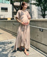 【マタニティ】産前・産後◎Vネックシャーリングロングワンピース Vネックデザインマタニティワンピース Vネックシャーリング楽々ワンピ サイドポケット付き■動画あり | MD2265052 | ベージュ
