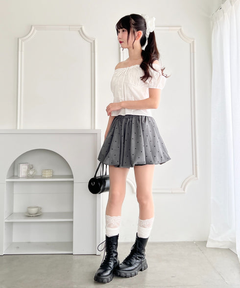 【5色展開】ドット&無地バルーンミニスカート | LO2265062 | グレー系その他