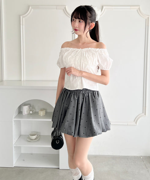 【5色展開】ドット&無地バルーンミニスカート | LO2265062 | グレー系その他