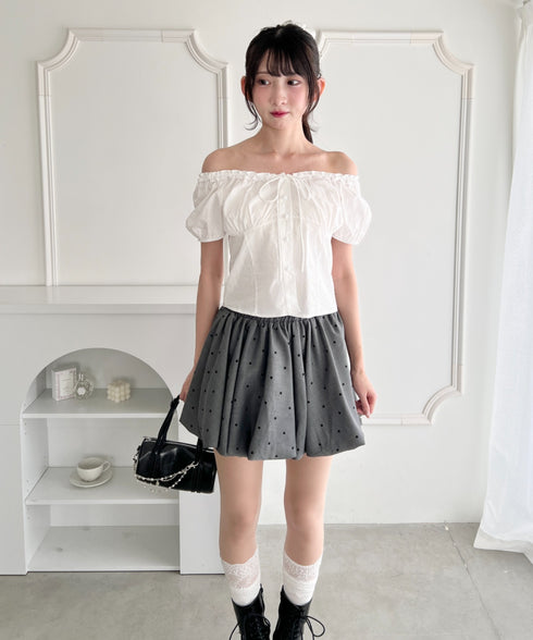 【5色展開】ドット&無地バルーンミニスカート | LO2265062 | グレー系その他