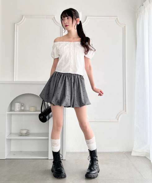 【5色展開】ドット&無地バルーンミニスカート | LO2265062 | グレー系その他