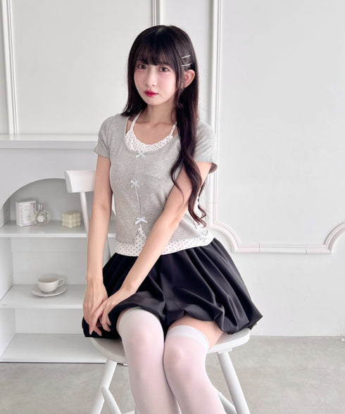【5色展開】ドット&無地バルーンミニスカート | LO2265062 | ブラック