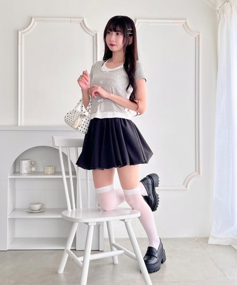 【5色展開】ドット&無地バルーンミニスカート | LO2265062 | ブラック