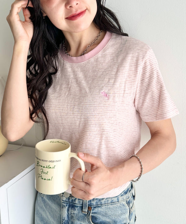 POLOCHAMPS(ポロチャンプス)/ ワンポイント刺繍 クルーネック半袖Tシャツ ボーダー/刺繍Tシャツ | IM2262028 | ピンク